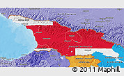 Flag 3D Map of Georgia, political shades outside, flag aligned to the middle
