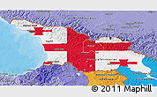 Flag 3D Map of Georgia, political shades outside, flag rotated