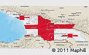 Flag 3D Map of Georgia, shaded relief outside, bathymetry sea, flag rotated