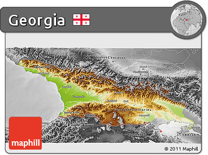 Physical 3D Map of Georgia, desaturated