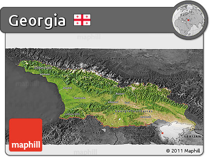Satellite 3D Map of Georgia, darken, desaturated