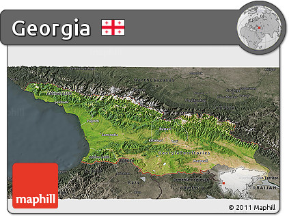 Satellite 3D Map of Georgia, darken, semi-desaturated