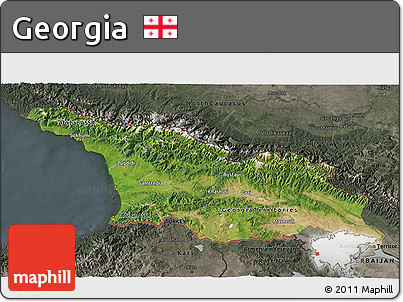 Satellite 3D Map of Georgia, darken, semi-desaturated