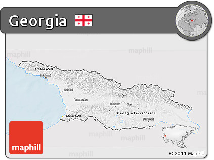 Silver Style 3D Map of Georgia, single color outside