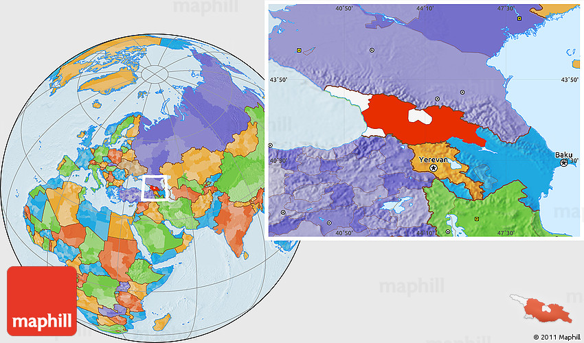 Political Location Map of Georgia Territories, highlighted country