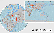 Gray Location Map of Georgia, within the entire continent, hill shading