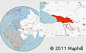Gray Location Map of Georgia, highlighted continent, hill shading