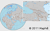 Gray Location Map of Georgia, hill shading inside