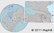 Gray Location Map of Georgia, hill shading outside