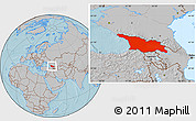 Gray Location Map of Georgia, hill shading