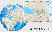 Gray Location Map of Georgia, shaded relief outside, hill shading