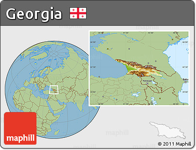 Physical Location Map of Georgia, savanna style outside