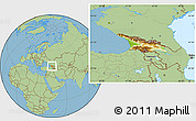 Physical Location Map of Georgia, savanna style outside