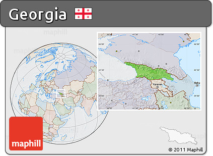 Political Location Map of Georgia, lighten, semi-desaturated