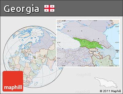 Political Location Map of Georgia, lighten, semi-desaturated