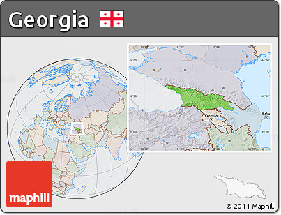 Political Location Map of Georgia, lighten, semi-desaturated
