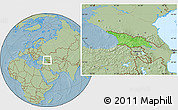 Political Location Map of Georgia, savanna style outside, hill shading