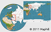 Satellite Location Map of Georgia, highlighted continent, within the entire continent