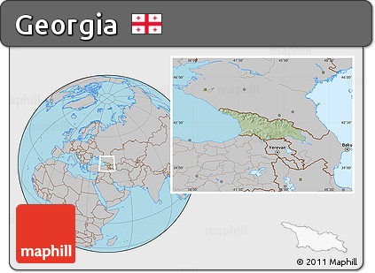 Savanna Style Location Map of Georgia, gray outside, hill shading inside
