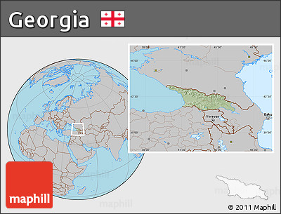 Savanna Style Location Map of Georgia, gray outside, hill shading inside