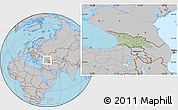 Savanna Style Location Map of Georgia, gray outside, hill shading inside
