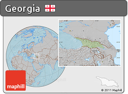 Savanna Style Location Map of Georgia, gray outside, hill shading