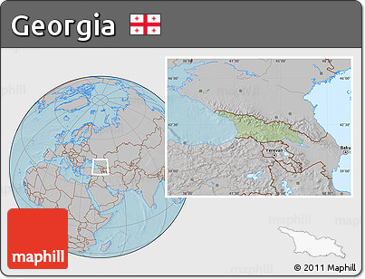 Savanna Style Location Map of Georgia, gray outside, hill shading
