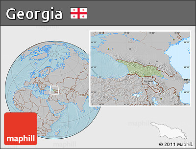 Savanna Style Location Map of Georgia, gray outside, hill shading
