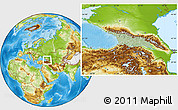 Savanna Style Location Map of Georgia, physical outside, hill shading