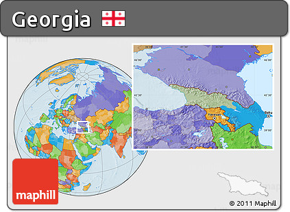Savanna Style Location Map of Georgia, political outside, hill shading
