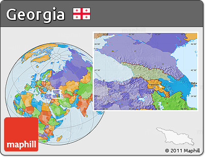 Savanna Style Location Map of Georgia, political outside, hill shading