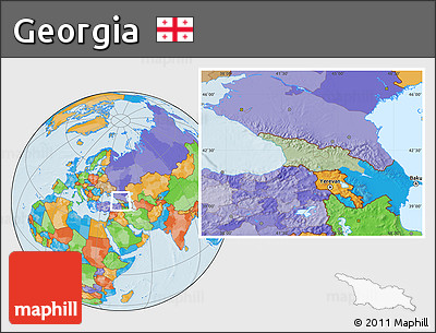 Savanna Style Location Map of Georgia, political outside, hill shading