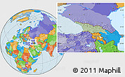 Savanna Style Location Map of Georgia, political outside, hill shading
