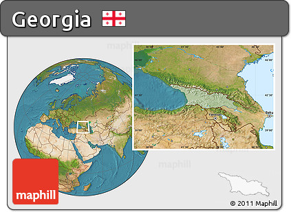 Savanna Style Location Map of Georgia, satellite outside, hill shading