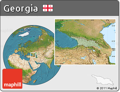 Savanna Style Location Map of Georgia, satellite outside, hill shading