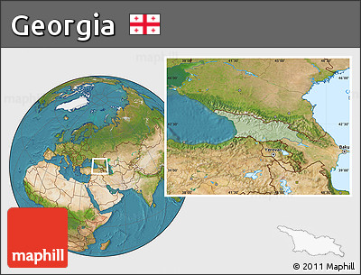 Savanna Style Location Map of Georgia, satellite outside, hill shading