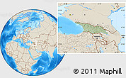 Savanna Style Location Map of Georgia, shaded relief outside, hill shading