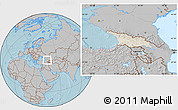 Shaded Relief Location Map of Georgia, gray outside, hill shading