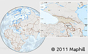 Shaded Relief Location Map of Georgia, lighten, semi-desaturated