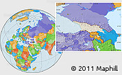 Shaded Relief Location Map of Georgia, political outside