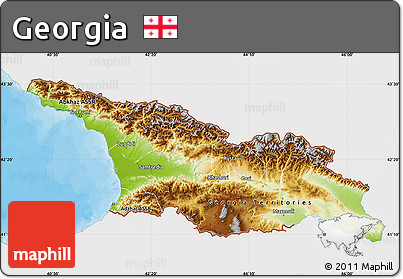 Physical Map of Georgia, single color outside, bathymetry sea, shaded relief sea