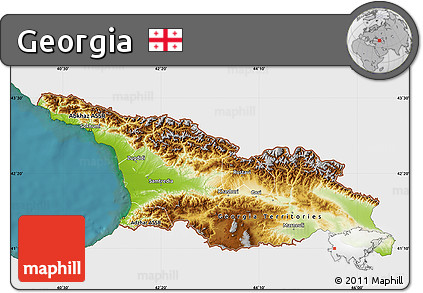 Physical Map of Georgia, single color outside, satellite sea