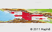 Flag Panoramic Map of Georgia, physical outside, flag rotated