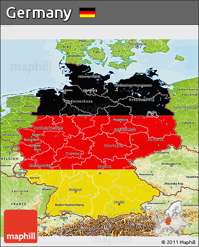 Flag 3D Map of Germany, physical outside, bathymetry sea
