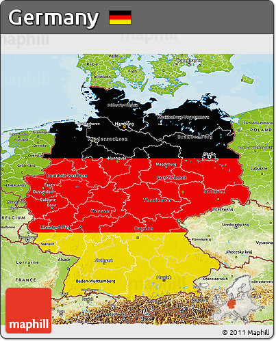 Flag 3D Map of Germany, physical outside, bathymetry sea
