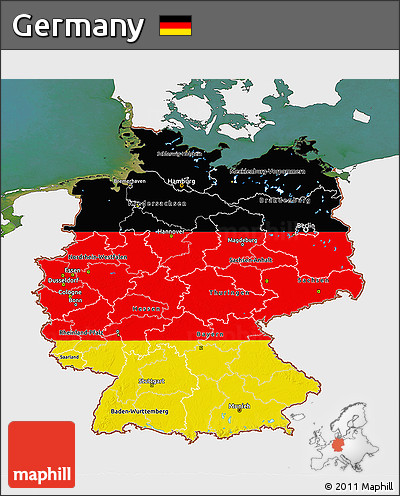 Flag 3D Map of Germany, single color outside, satellite sea