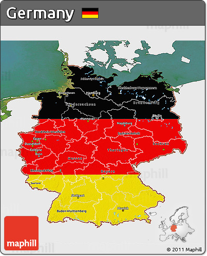 Flag 3D Map of Germany, single color outside, satellite sea
