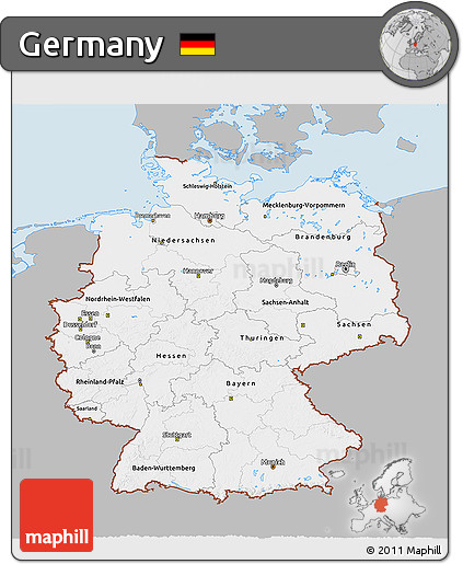 Gray 3D Map of Germany, single color outside