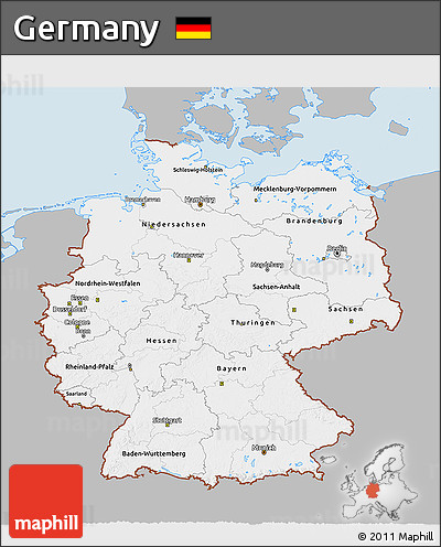 Gray 3D Map of Germany, single color outside