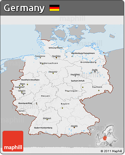 Gray 3D Map of Germany, single color outside